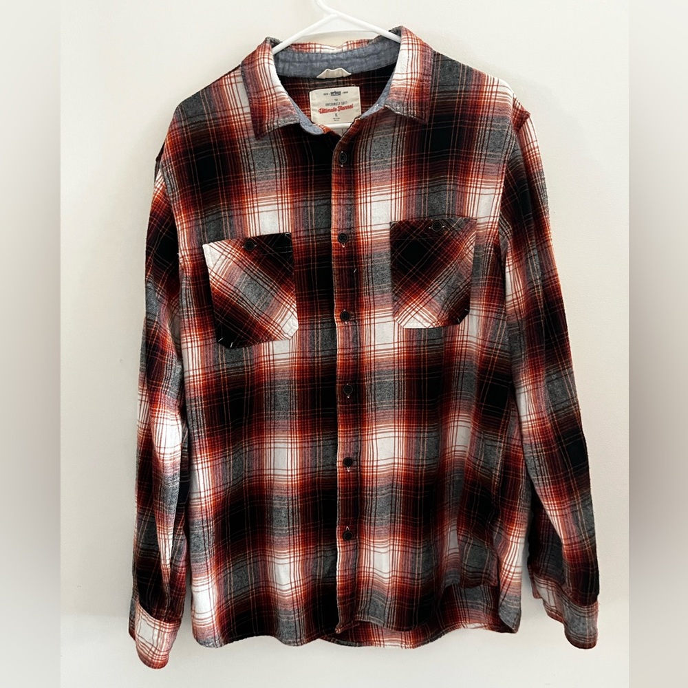 Urban Pipeline Men’s Orange and Black Flannel Plaid Shirt Size XL